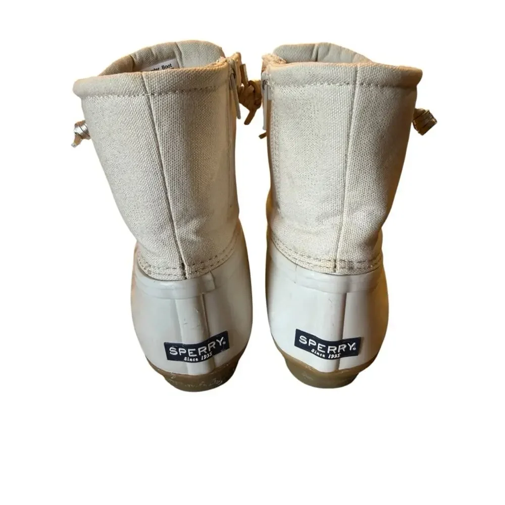 Sperry Saltwater Boot Women's Size 6 Cream Canvas Duck Boots with Side Zip